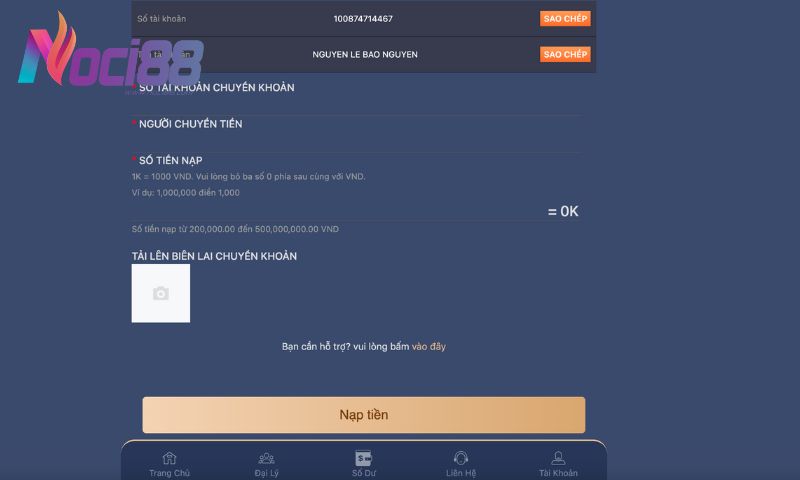 Bắn cá online - Thưởng siêu KHỦNG khi chơi bắn cá trực tuyến tại Noci88 6 Hướng dẫn nạp tiền vào tài khoản thành viên Noci88 cực đơn giản